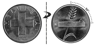 1 centime 1951, 90° tourné