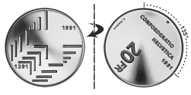 20 francs 1991, 135° rotated