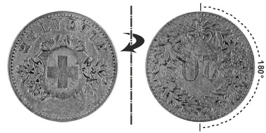 20 Rappen 1858, 180° verdreht