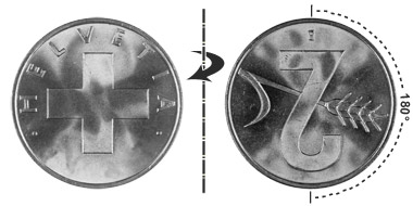 2 centimes 1948, 180° rotated