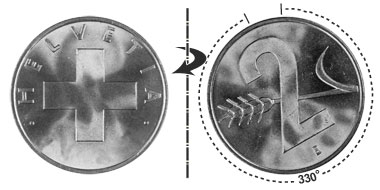 2 centimes 1948, 330° rotated