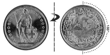 1/2 Franken 1958, 180° verdreht