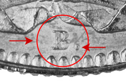5 francs, 1874, marque d'atelier B.