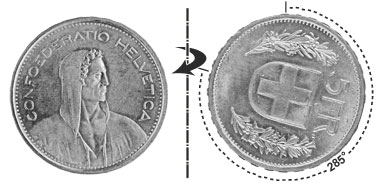 5 Franken 1954, 285° verdreht